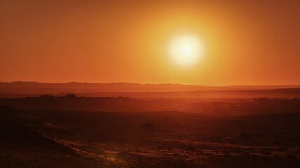 Vibrant summer desert landscape with red sun during sunset Generative AI