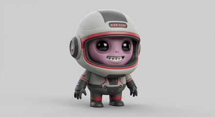Adorable alien astronaut, 3D render, space suit, large eyes, friendly expression.