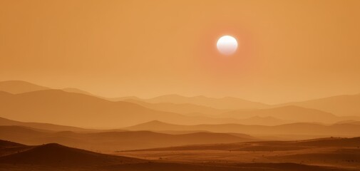 Breathtaking summer desert landscape at sunset with vibrant red sun Generative AI