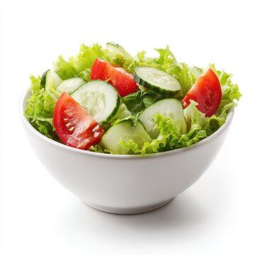 A white bowl filled with a salad of cus, tomatoes, cus, cus, cus