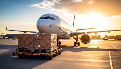Airplane Cargo Delivery Sunset Global Logistics Transportation.