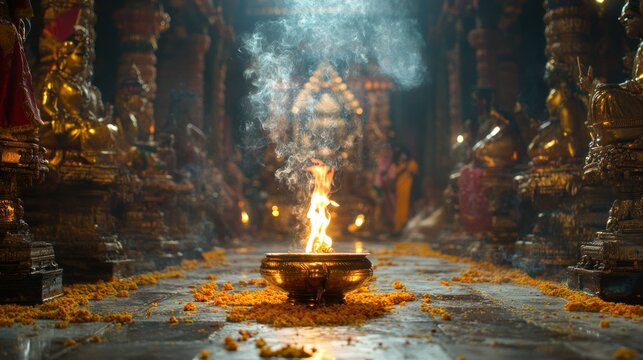 Sacred ceremony in ancient temple