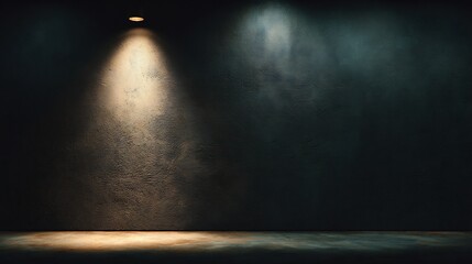 Obraz premium Dramatic studio shot featuring a textured dark wall with a bright spotlight illumination offering