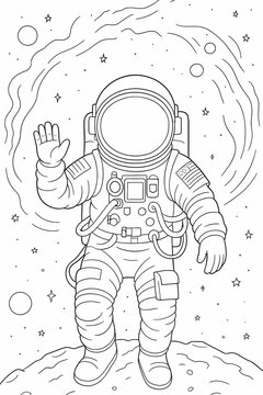 Black line illustration of  an astronaut in space suit