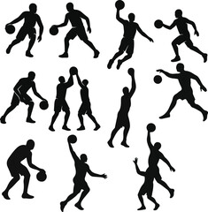 Silhouette Set of Basketball Players in Action – Vector Sports Illustration