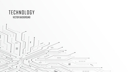 AI Artificial Intelligence on circuit board in black and white background. Technology and engineering. Motherboard and HTML code. Isometric electronic motherboard background. Vector illustration.