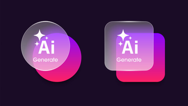Modern glassmorphism generative AI button. Artificial intelligence concept. Modern web user interface element for ui ux design. Transparent button in the glassmorphism style. Vector illustration.