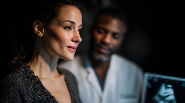 Doctor discussing ultrasound with pregnant patient