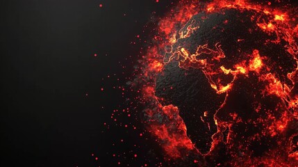 A glowing, fiery representation of Earth with bright, molten-like cracks and sparks, symbolizing intense heat or volcanic activity.