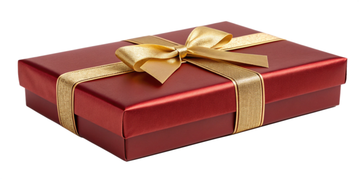 Luxurious Red Gift Box with Gold Ribbon on Transparent Background
Elegant Holiday Present in Red Wrapping and Golden Bow Isolated