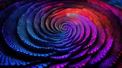 Abstract swirling spiral, colorful dots, 3D design, vibrant background