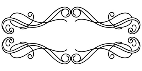 Fototapeta premium Elegant Flourish Frame: Ornate Swirl Border, Vintage Design, Black and White, Decorative Element, Blank Space for Text.