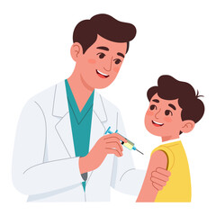 Smiling doctor giving vaccine to child flat vector illustration 