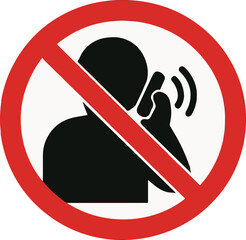 No Mobile Phone Sign | Red Circle with Slash Over Person on Call | Vector PNG Icon for Silent Zone, Hospital, Theater, Library, Exam Hall, Office Decor