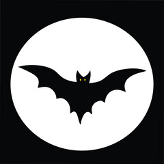 Bat icon. Halloween symbol. White circle on black background. Vector illustration.