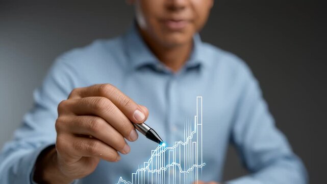 Businessman hand drawing esg data technology growth chart with pen showing positive financial trend and analyzing esg data with advanced technology