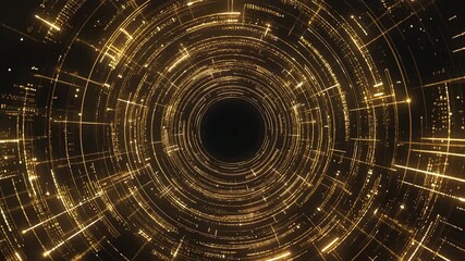Gold High-Tech Futuristic Tunnel Ring Animation Background - Powered by Adobe