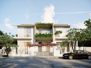 3d render luxury villa house exterior view