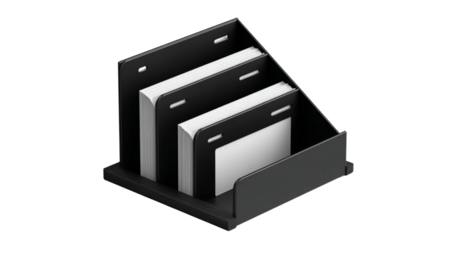 Organizer holds sheets of paper in an office environment.