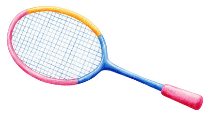 Badminton racket isolated on transparent background with colorful handle and frame
