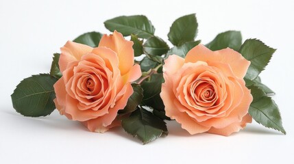 Fototapeta premium Two peach roses on white background (2)