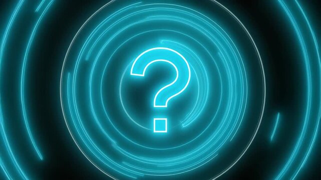 Glowing Digital Question Mark in Blue Futuristic Interface Design