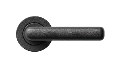Black door handle isolated on transparent background with textured surface and modern design