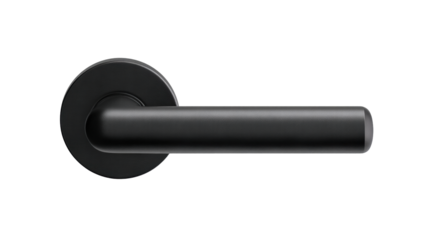 Modern black door handle isolated on transparent background with sleek design