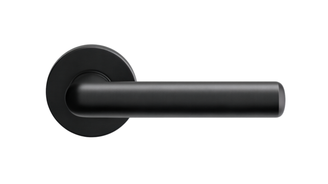 Modern black door handle isolated on transparent background with sleek design