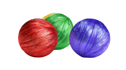 Colorful shiny balls isolated on transparent background with vibrant red green and blue