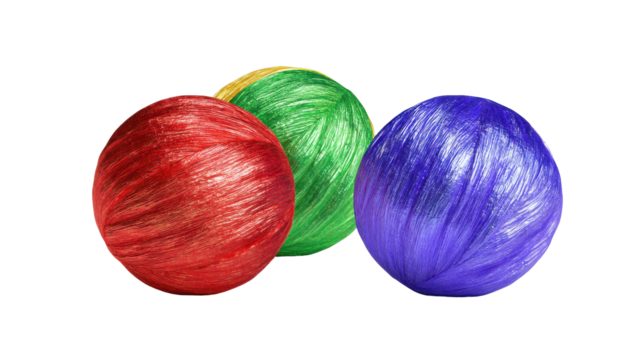 Colorful shiny balls isolated on transparent background with vibrant red green and blue