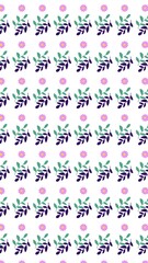 Charming seamless pattern featuring green leaves and pink flowers on white background. Ideal for textiles, wallpapers, and wrapping paper designs.