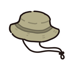 UV対策の紐付き帽子の手描きイラスト