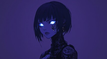 Digitally rendered, ethereal cyberpunk girl portrait.