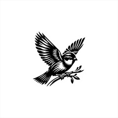 Obraz premium Black and White Bird Perched on Branch.