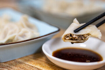 Delicious Dumplings with Soy Sauce Dipping Sauce