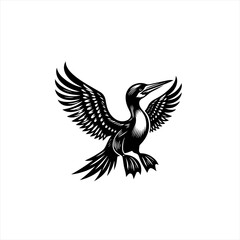 Fototapeta premium Black Cormorant Bird Wings Spread Flying.