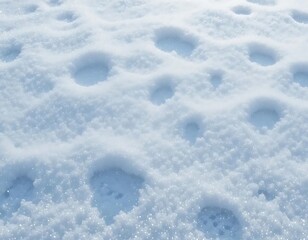 Abstract bright white and blue background with winter snow field surface and many small holes.