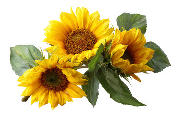Three Vibrant Sunflowers on Transparent Background