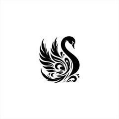 Fototapeta premium Elegant Black Swan with Ornate Feather Design.