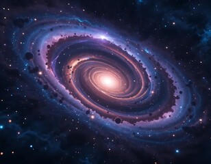 Obraz premium A stunning digital painting of a spiral galaxy with bright stars and nebula in the deep space, showcasing cosmic beauty and vastness.