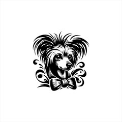Elegant Chinese Crested Dog with Bow Tie.