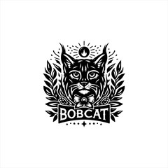 Fototapeta premium Fierce Bobcat Emblem with Laurel Wreath and Sun.
