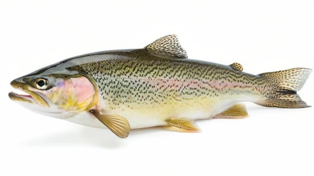 A fish lying down on a white surface