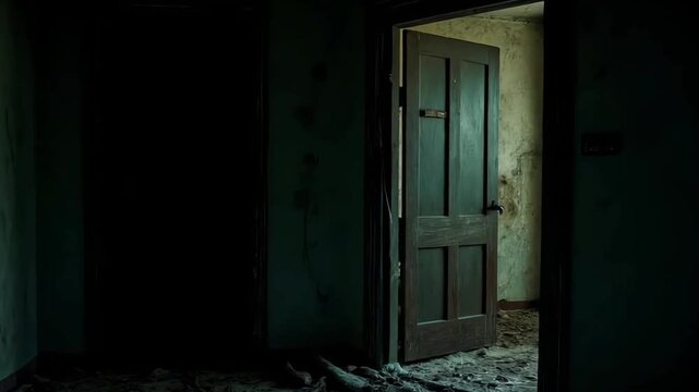 The entrance to the destroyed building is open