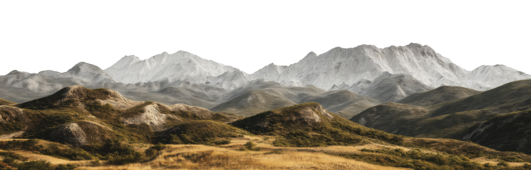 Arid desert mountain range with rocky peaks isolated on transparent background