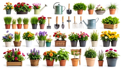 Assorted potted plants and gardening tools (1)