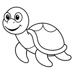 A cute cartoon turtle is isolated on white background, ready to swim