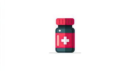 Red and Dark Pill Bottle with Plus Sign Graphic Illustration