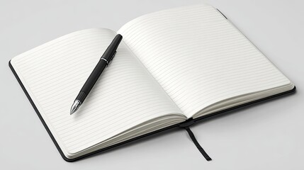 Black Dot Grid Notebook and Pen on White Background